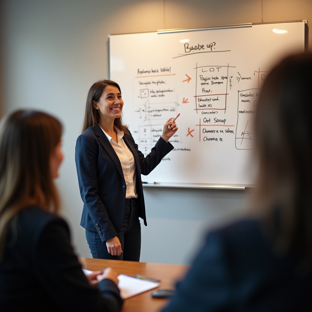 Instructor presenting variance analysis concepts on whiteboard