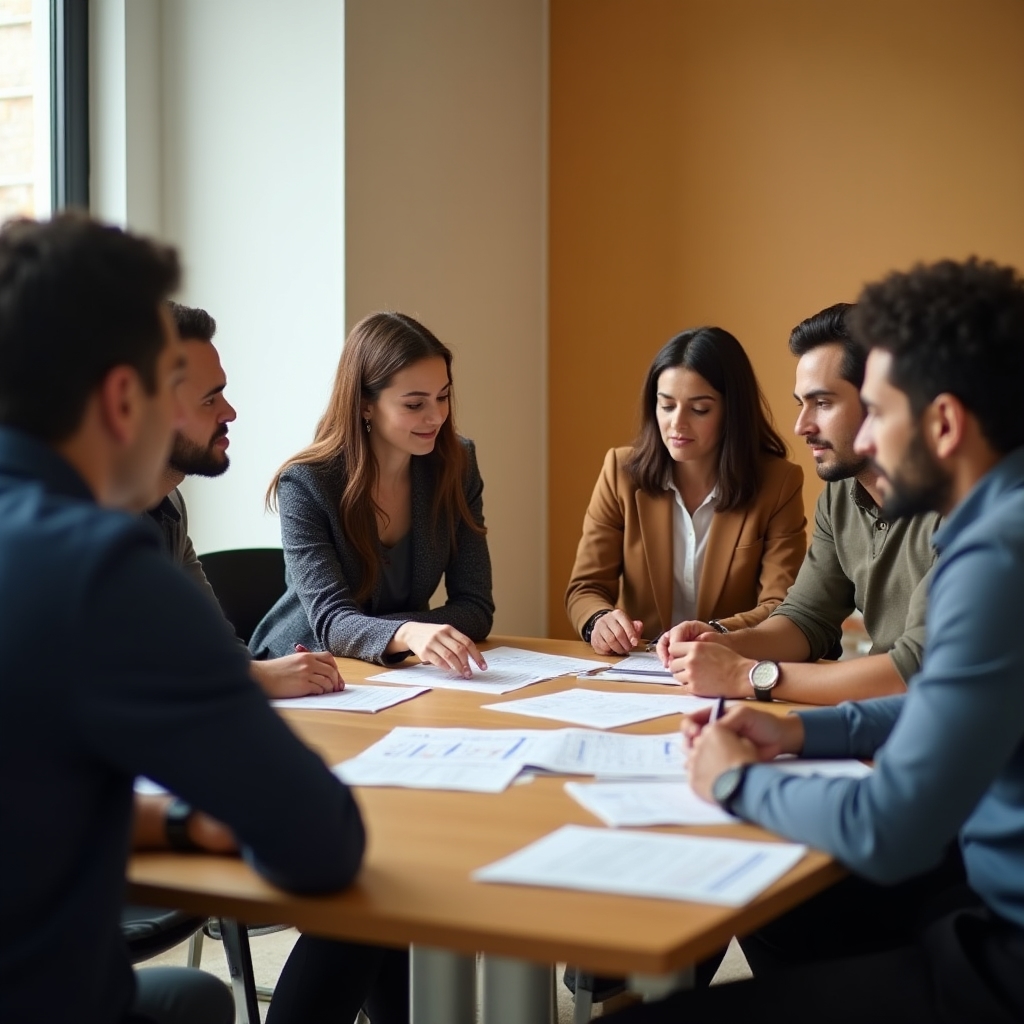 Managers working through budget exercises in a seminar setting